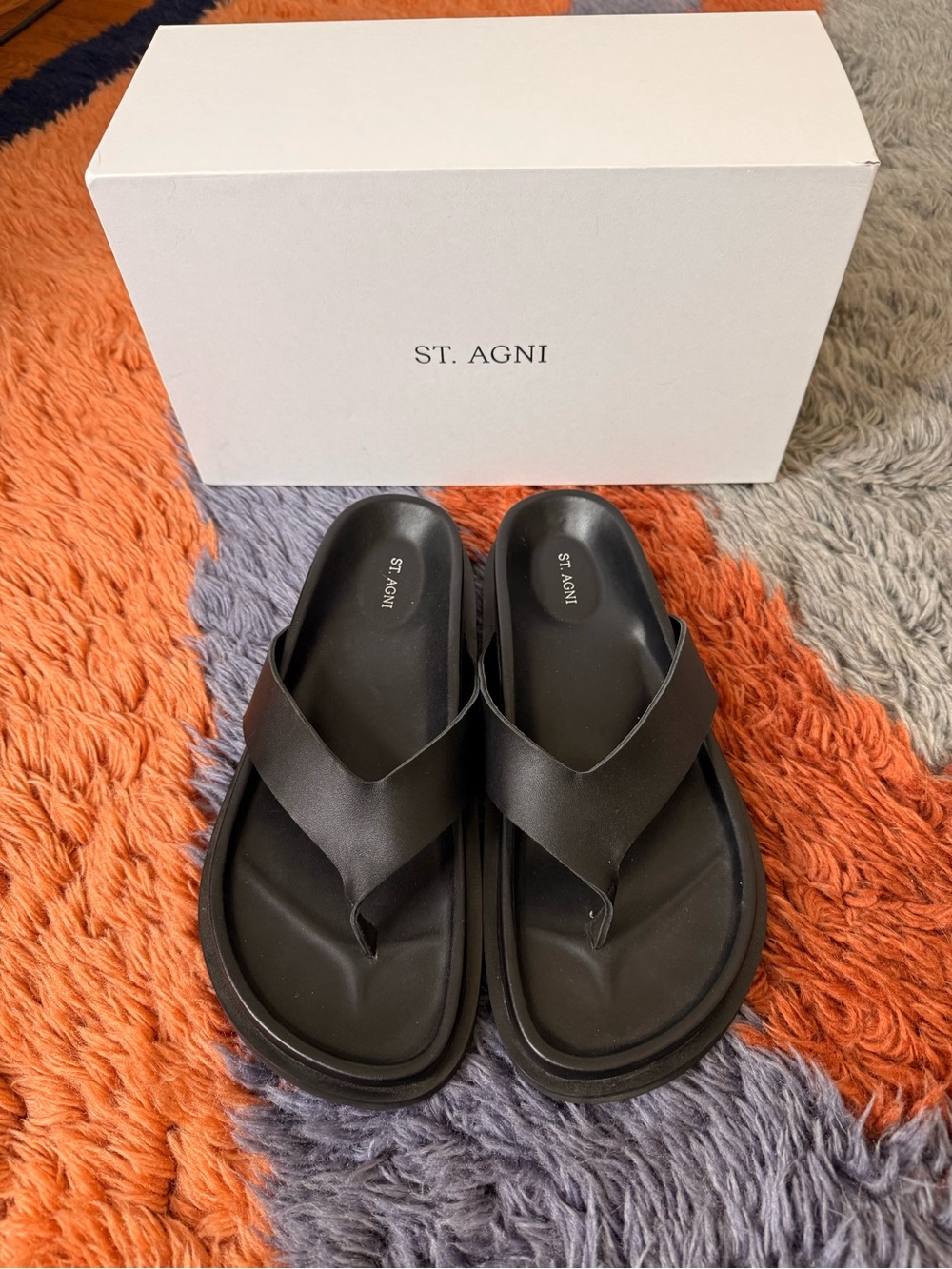 St. Agni Black Leather Women's Classic Thong Sandals - Like New, Size 40